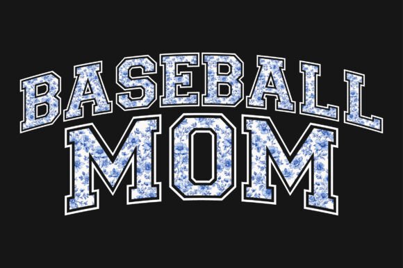 Tiny Blue French Toile Baseball Mom PNG